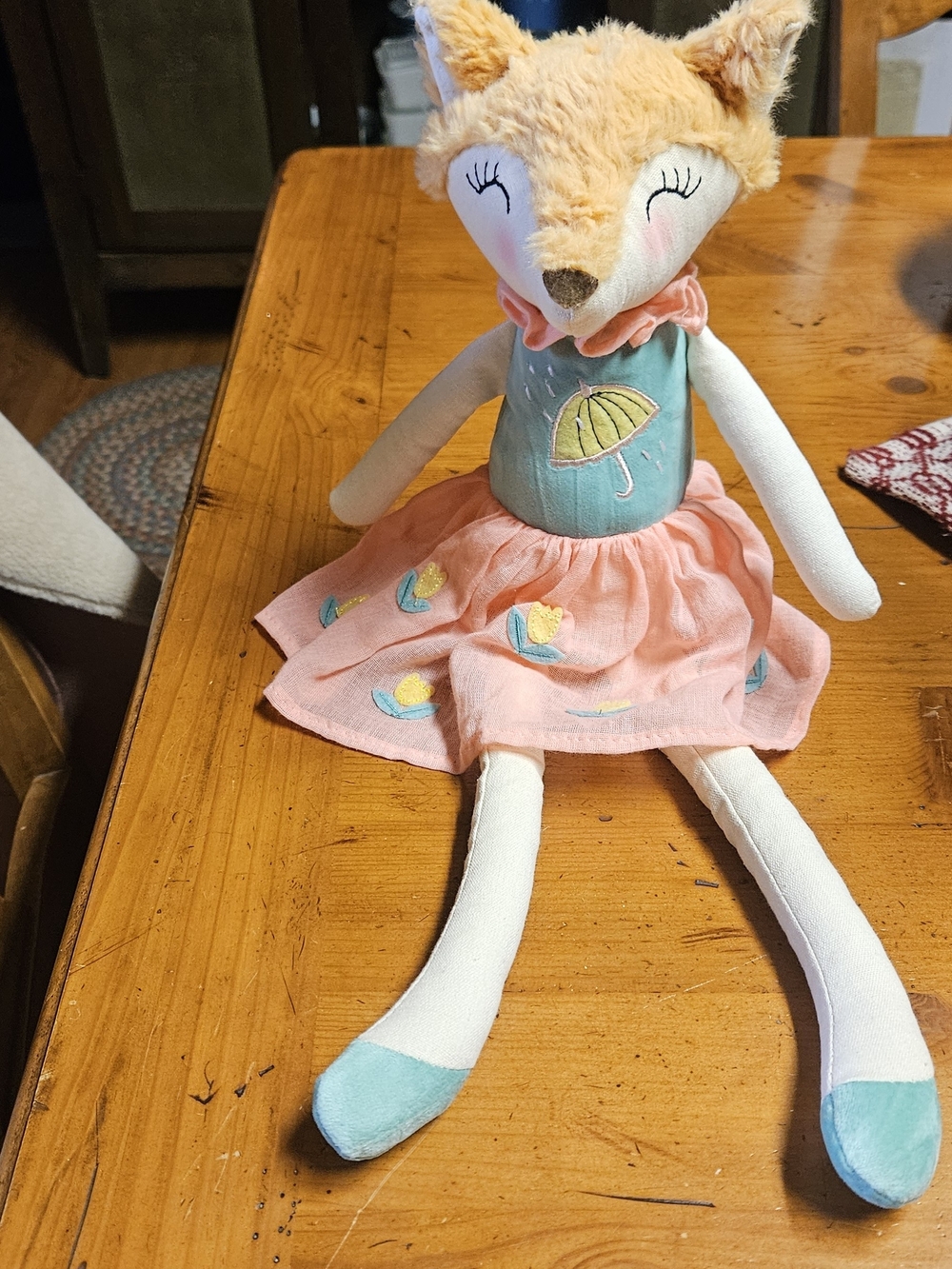 Woodland Fox Peach & Teal Plush Doll Shelf Setter